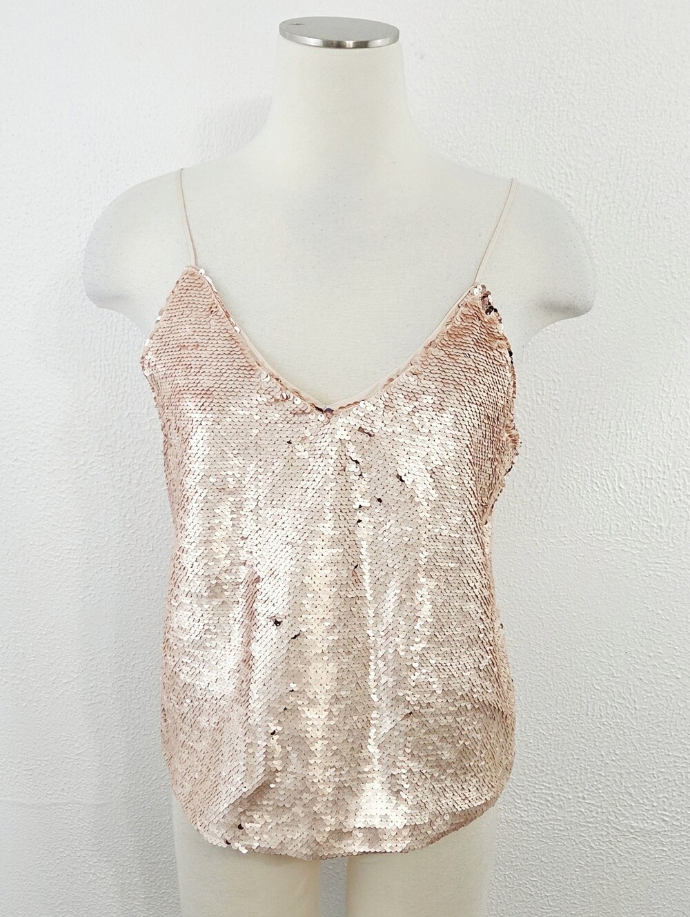 Gianni Bini rose gold sequin tank top metallic blush pink women's size medium M